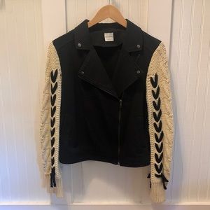 Boutique Crochet Sleeve Moto Jacket